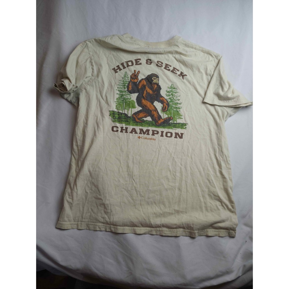 Columbia Mens Hide & Seek Champion Bigfoot‎ Graphic T-Shirt Beige Large - Picture 5 of 6